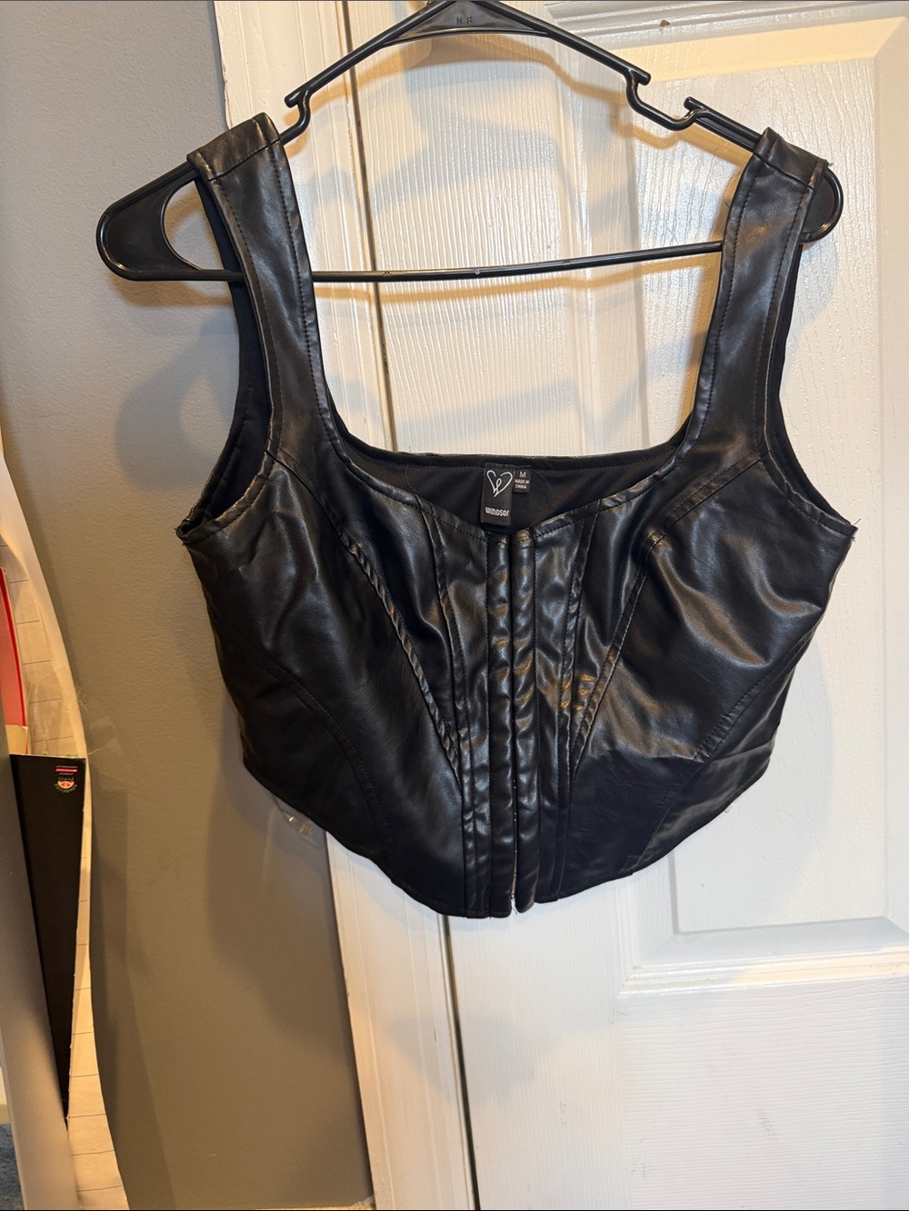 Windsor Black Faux Leather Cropped Tank